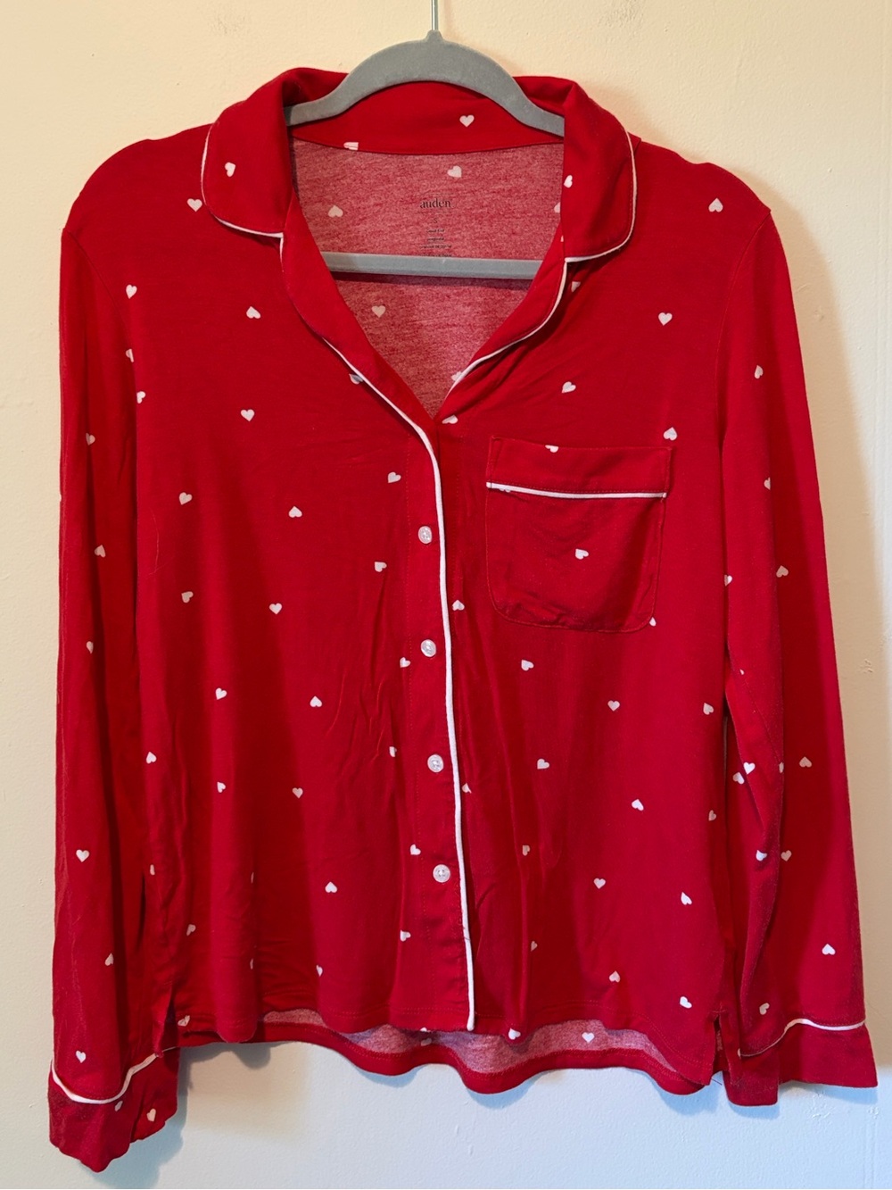 Auden Red Heart-Print Long-Sleeve Pajama Top